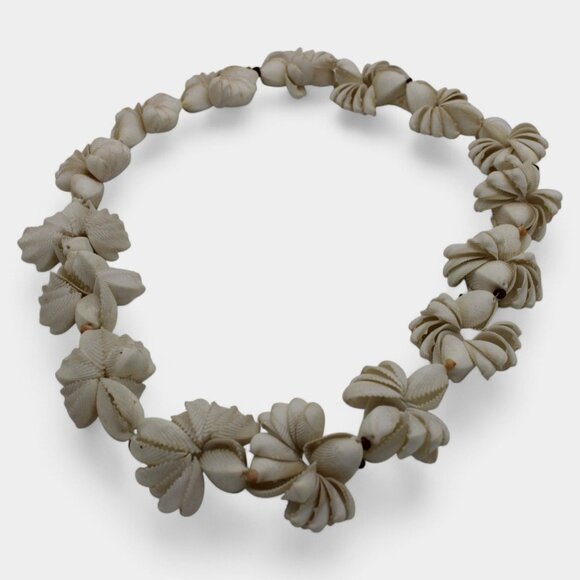 Handmade Seashell Lei Necklace With Natural White Shells In A Floral Beach Desig - Picture 3 of 7